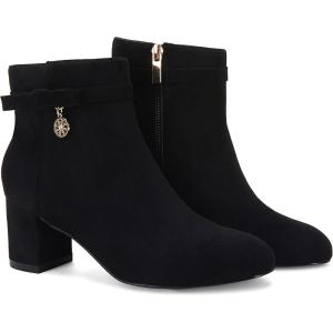 Coutgo Women’s Ankle Boots Chunky Block Low Heel Vintage Tie Knot Booties Shoes with Side Zipper(Black)