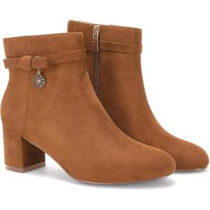 Coutgo Women’s Ankle Boots Chunky Block Low Heel Vintage Tie Knot Booties Shoes with Side Zipper(Brown)
