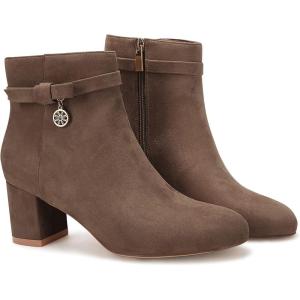 Coutgo Women’s Ankle Boots Chunky Block Low Heel Vintage Tie Knot Booties Shoes with Side Zipper(Coffee)