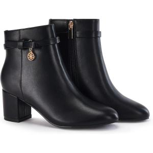 Coutgo Women’s Ankle Boots Chunky Block Low Heel Vintage Tie Knot Booties Shoes with Side Zipper(Cool Black)