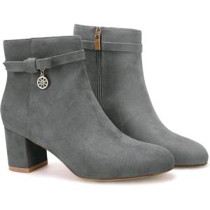Coutgo Women’s Ankle Boots Chunky Block Low Heel Vintage Tie Knot Booties Shoes with Side Zipper(Grey)