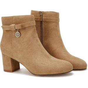 Coutgo Women’s Ankle Boots Chunky Block Low Heel Vintage Tie Knot Booties Shoes with Side Zipper(Khaki)