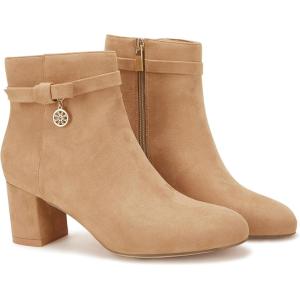 Coutgo Women’s Ankle Boots Chunky Block Low Heel Vintage Tie Knot Booties Shoes with Side Zipper(Light Brown)