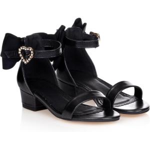 Coutgo Girl’s Bow Tie Heeled Sandals Open Toe Chunky Low Heel Rhinestone Princess Dress Shoes(Black)