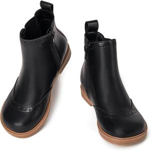 Coutgo Girls Chelsea Ankle Boots Side Zipper Comfortable Combat Dress Booties for Toddler/Little Kid/Big Kids(Black)