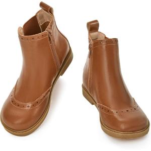 Coutgo Girls Chelsea Ankle Boots Side Zipper Comfortable Combat Dress Booties for Toddler/Little Kid/Big Kids(Brown)