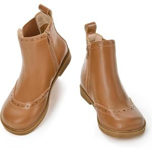 Coutgo Girls Chelsea Ankle Boots Side Zipper Comfortable Combat Dress Booties for Toddler/Little Kid/Big Kids(Khaki)