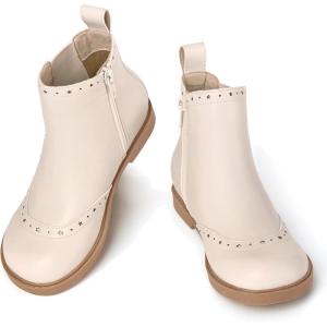 Coutgo Girls Chelsea Ankle Boots Side Zipper Comfortable Combat Dress Booties for Toddler/Little Kid/Big Kids(Off-white)