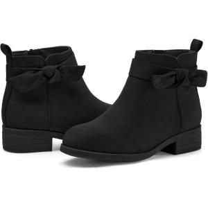 Coutgo Girls Toddler Bow knot Ankle Boots Low Chunky Heel Side Zipper Cute Dress Booties Little Big Kid(Black)