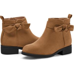 Coutgo Girls Toddler Bow knot Ankle Boots Low Chunky Heel Side Zipper Cute Dress Booties Little Big Kid(Brown)