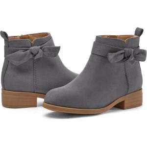 Coutgo Girls Toddler Bow knot Ankle Boots Low Chunky Heel Side Zipper Cute Dress Booties Little Big Kid(Grey)