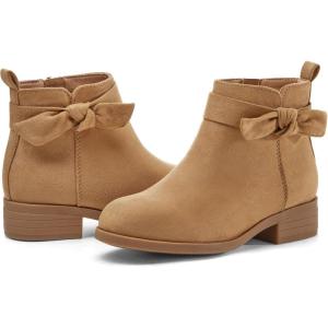 Coutgo Girls Toddler Bow knot Ankle Boots Low Chunky Heel Side Zipper Cute Dress Booties Little Big Kid(Khaki)