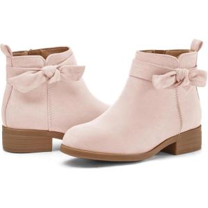 Coutgo Girls Toddler Bow knot Ankle Boots Low Chunky Heel Side Zipper Cute Dress Booties Little Big Kid(Pink)