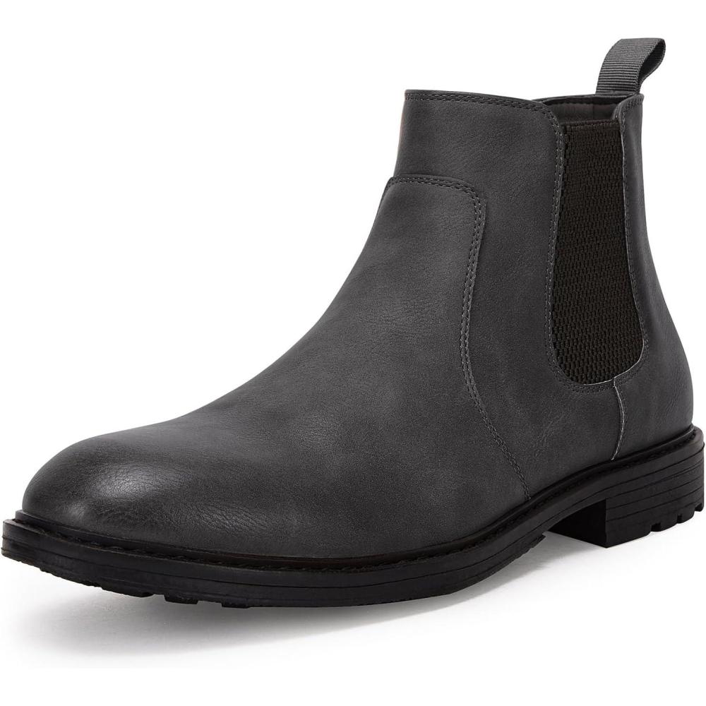 imageMens Ankle Boots Chelsea Round Toe Slip on Waterproof Faux Leather Classic Dress Booties for MenGrey