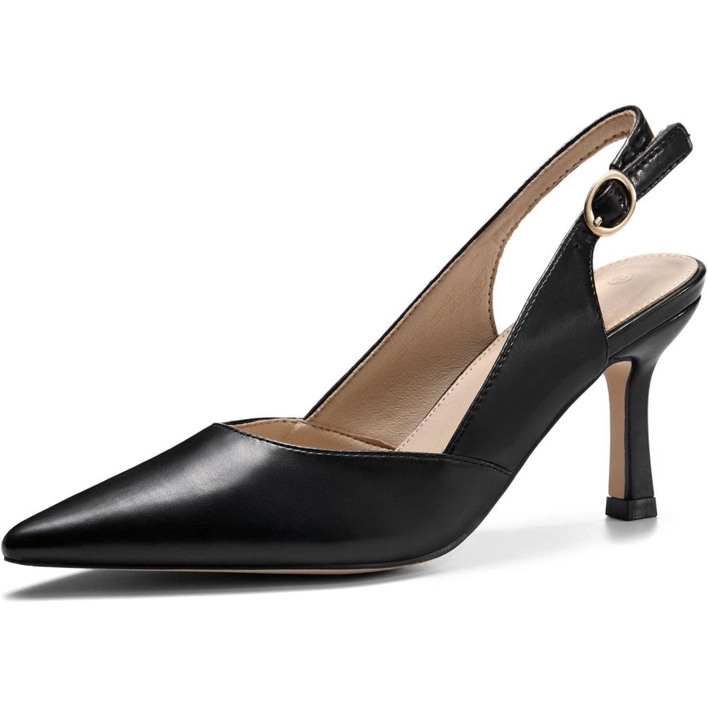 imageWomens Slingback Kitten Heels Closed Pointed Toe Backless Wedding Party Dress Pumps ShoesBlack