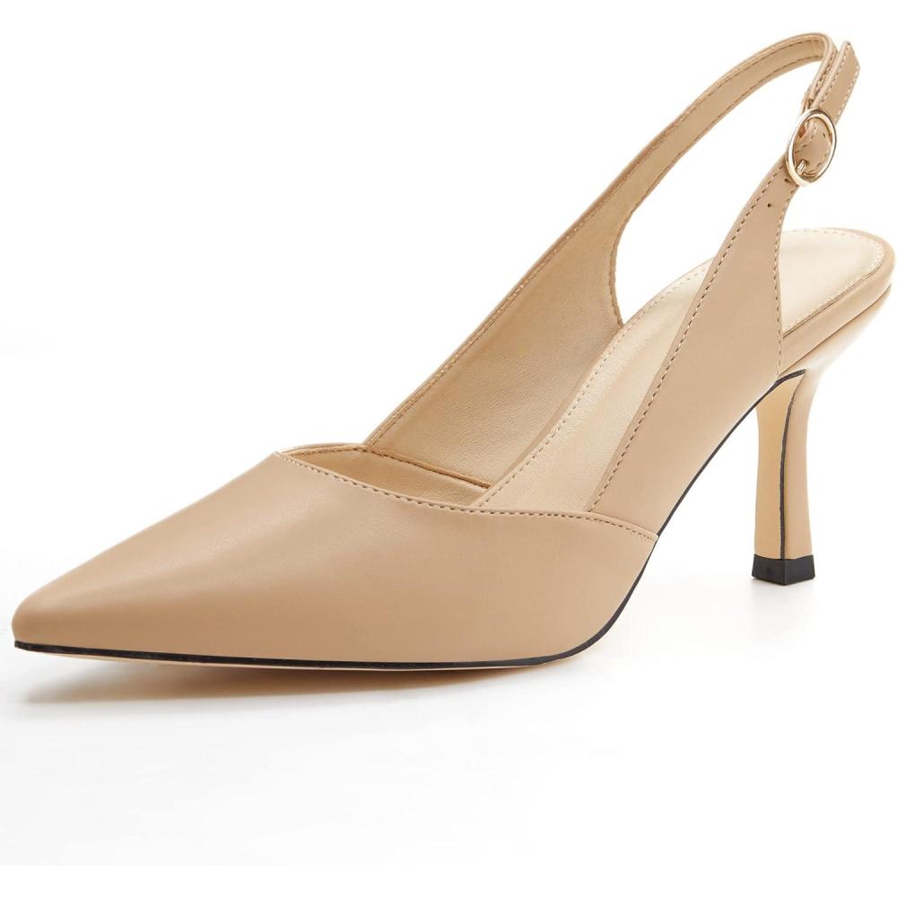 imageWomens Slingback Kitten Heels Closed Pointed Toe Backless Wedding Party Dress Pumps ShoesKhaki