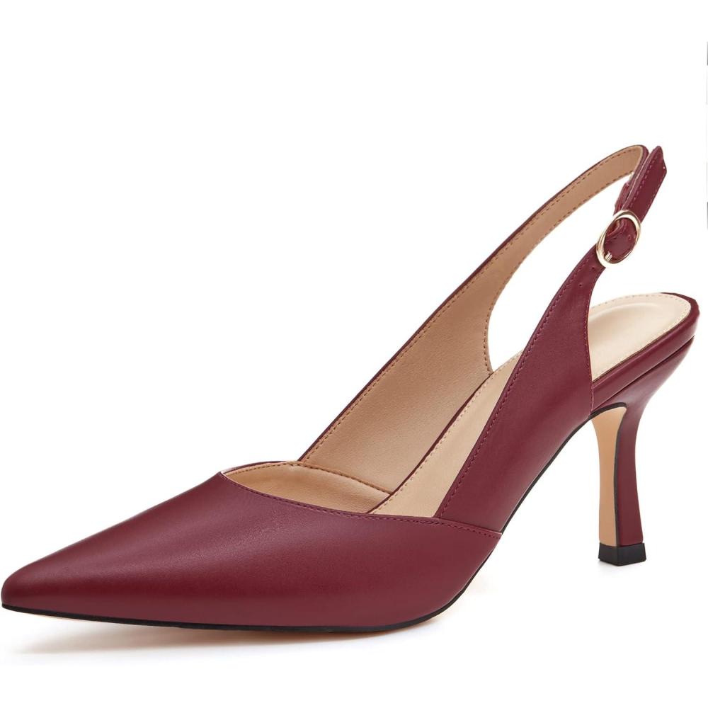 imageWomens Slingback Kitten Heels Closed Pointed Toe Backless Wedding Party Dress Pumps ShoesRed