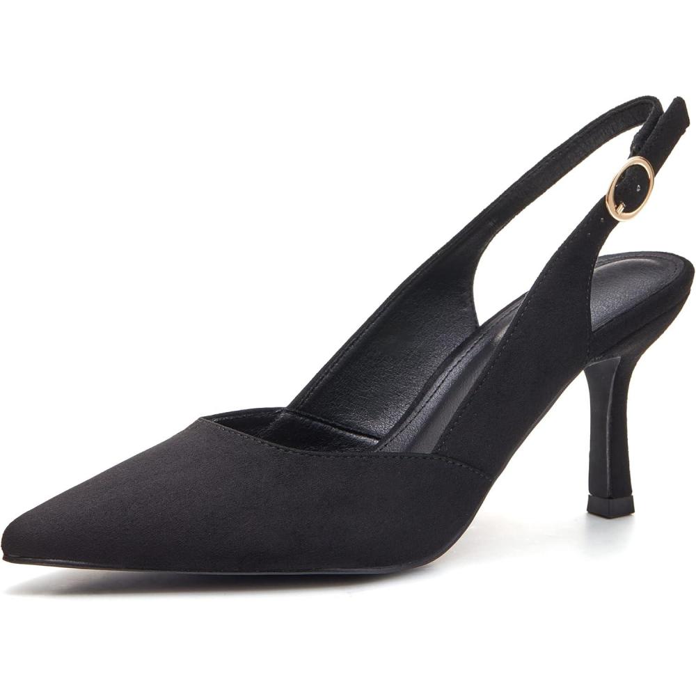 imageWomens Slingback Kitten Heels Closed Pointed Toe Backless Wedding Party Dress Pumps ShoesSuedeblack