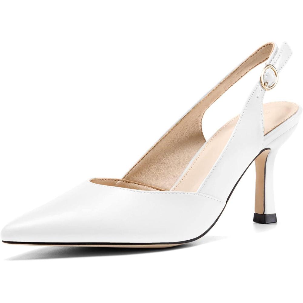 imageWomens Slingback Kitten Heels Closed Pointed Toe Backless Wedding Party Dress Pumps ShoesWhite