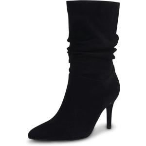 Coutgo Women’s Mid Calf Slouchy Boots Suede High Heel Slip-on Stiletto Sexy Pointed Toe Booties