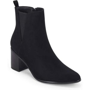 Coutgo Womens Pointed Toe Ankle Boots Chunky Block Stacked Heel Side Zipper Chelsea Fall Booties(Black)