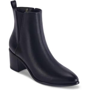 Coutgo Womens Pointed Toe Ankle Boots Chunky Block Stacked Heel Side Zipper Chelsea Fall Booties(Black(leather))