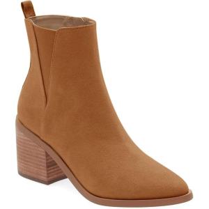 Coutgo Womens Pointed Toe Ankle Boots Chunky Block Stacked Heel Side Zipper Chelsea Fall Booties(Brown)