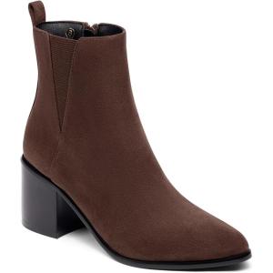 Coutgo Womens Pointed Toe Ankle Boots Chunky Block Stacked Heel Side Zipper Chelsea Fall Booties(Chocolate)