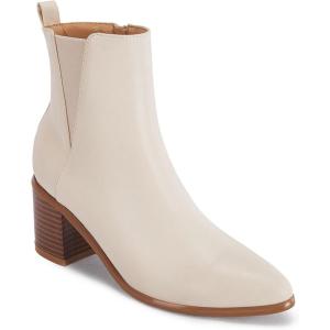 Coutgo Womens Pointed Toe Ankle Boots Chunky Block Stacked Heel Side Zipper Chelsea Fall Booties(Creamy(leather))