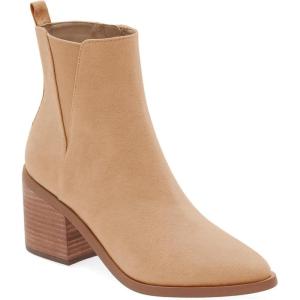 Coutgo Womens Pointed Toe Ankle Boots Chunky Block Stacked Heel Side Zipper Chelsea Fall Booties(Light Brown)