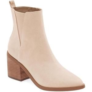 Coutgo Womens Pointed Toe Ankle Boots Chunky Block Stacked Heel Side Zipper Chelsea Fall Booties(Nude)