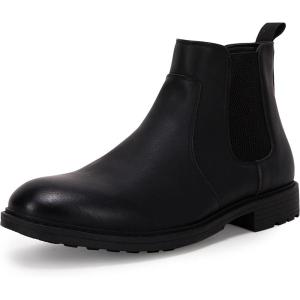 Men’s Ankle Boots Chelsea Round Toe Slip on Waterproof Faux Leather Classic Dress Booties for Men(Black)