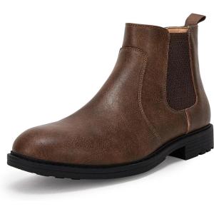 Men’s Ankle Boots Chelsea Round Toe Slip on Waterproof Faux Leather Classic Dress Booties for Men(Dark Brown)