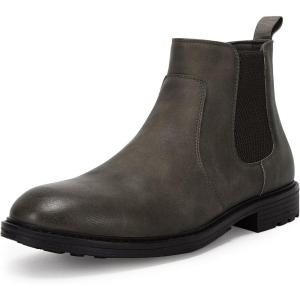 Men’s Ankle Boots Chelsea Round Toe Slip on Waterproof Faux Leather Classic Dress Booties for Men(Grayish Green)