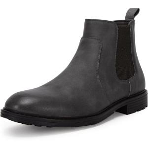 Men’s Ankle Boots Chelsea Round Toe Slip on Waterproof Faux Leather Classic Dress Booties for Men(Grey)