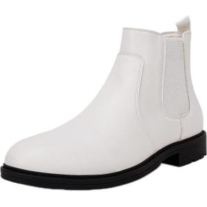 Men’s Ankle Boots Chelsea Round Toe Slip on Waterproof Faux Leather Classic Dress Booties for Men(White)