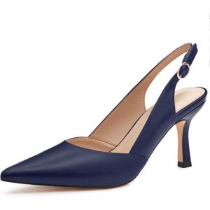 Women’s Slingback Kitten Heels Closed Pointed Toe Backless Wedding Party Dress Pumps Shoes(Navy)