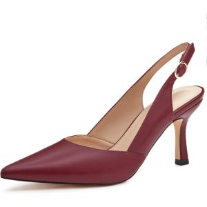 Women’s Slingback Kitten Heels Closed Pointed Toe Backless Wedding Party Dress Pumps Shoes(Red)