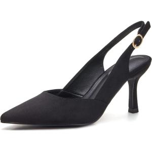 Women’s Slingback Kitten Heels Closed Pointed Toe Backless Wedding Party Dress Pumps Shoes(Suede-black)