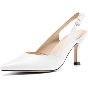 Women’s Slingback Kitten Heels Closed Pointed Toe Backless Wedding Party Dress Pumps Shoes(White)