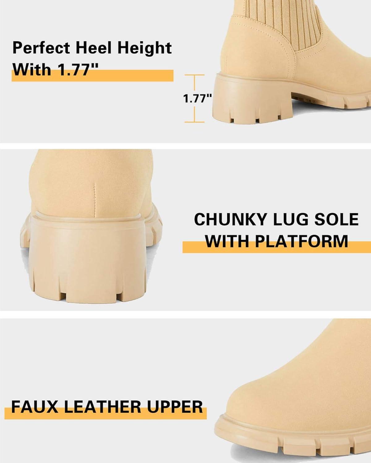 imageCoutgo Girls Boots Kids Combat Chelsea Ankle Booties Chunky Heel Lug Sole Elastic Fall Fashion Shoes Toddler Little Kid Big Kid Toddler Little Kid Big Kid