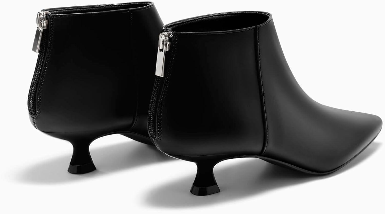 imageCoutgo Womens Kitten Low Heel Booties Pointed Toe Short Ankle Boots Back Zipper Fall ShoesBlack