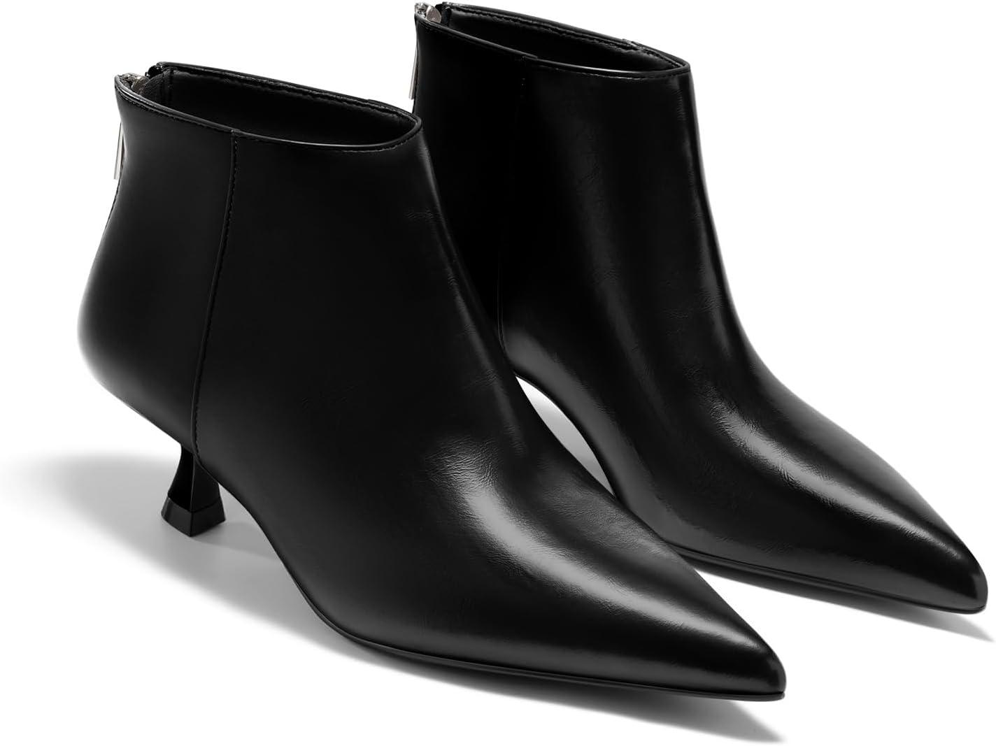 imageCoutgo Womens Kitten Low Heel Booties Pointed Toe Short Ankle Boots Back Zipper Fall ShoesBlack