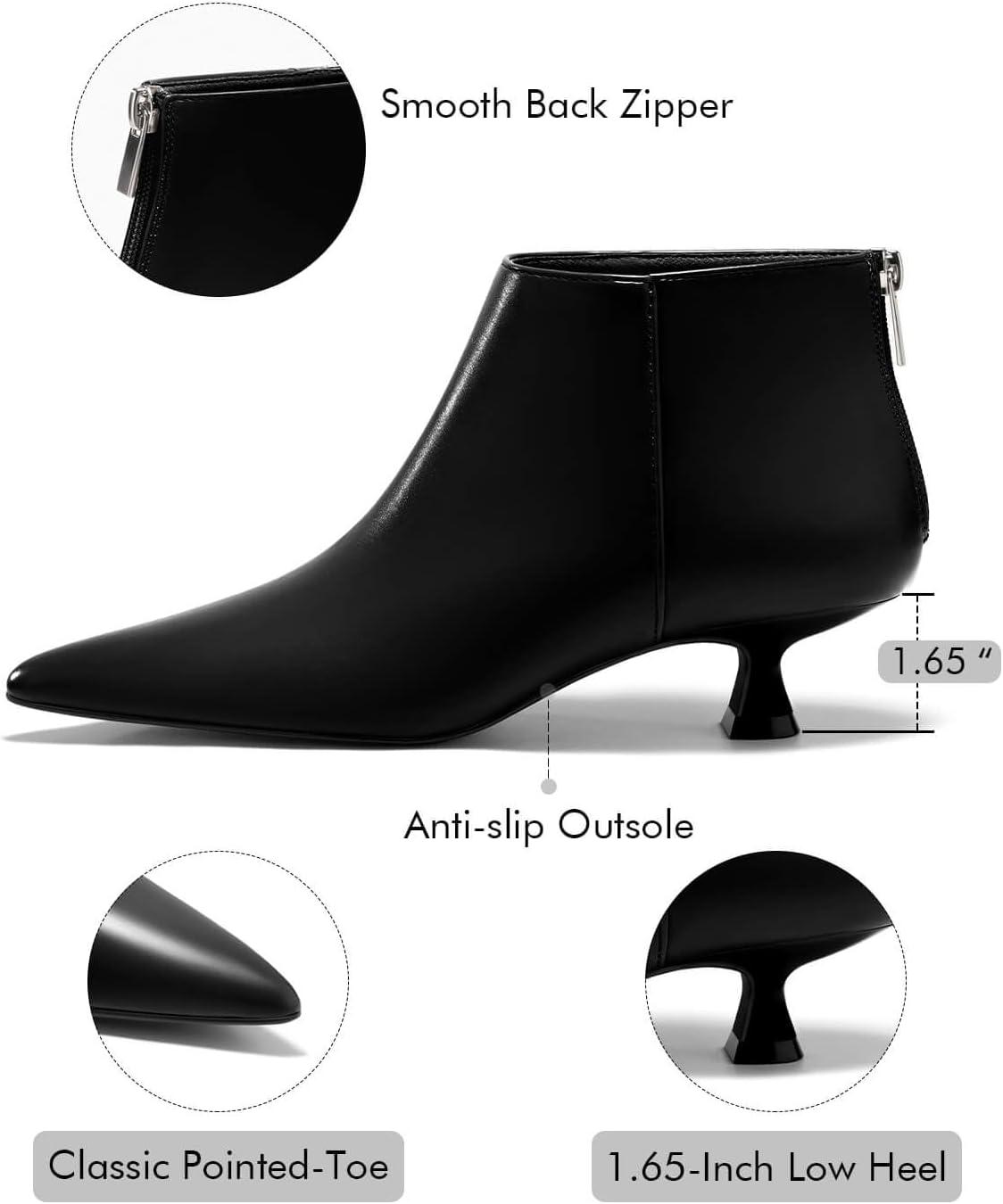 imageCoutgo Womens Kitten Low Heel Booties Pointed Toe Short Ankle Boots Back Zipper Fall ShoesBlack