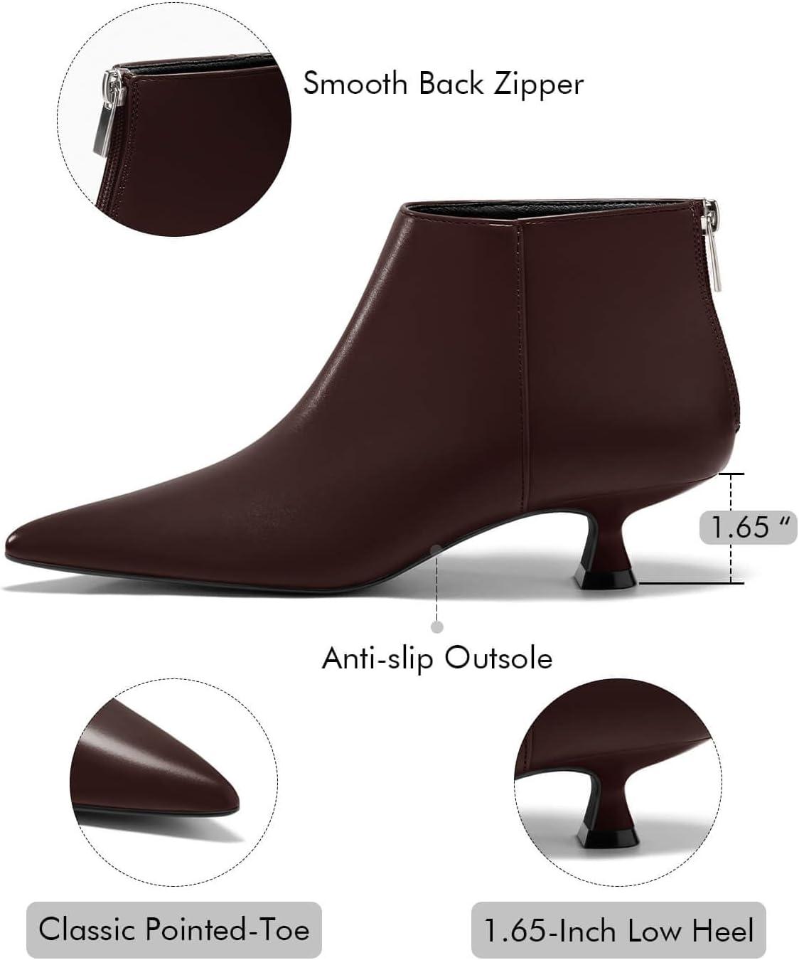 imageCoutgo Womens Kitten Low Heel Booties Pointed Toe Short Ankle Boots Back Zipper Fall ShoesChocolate