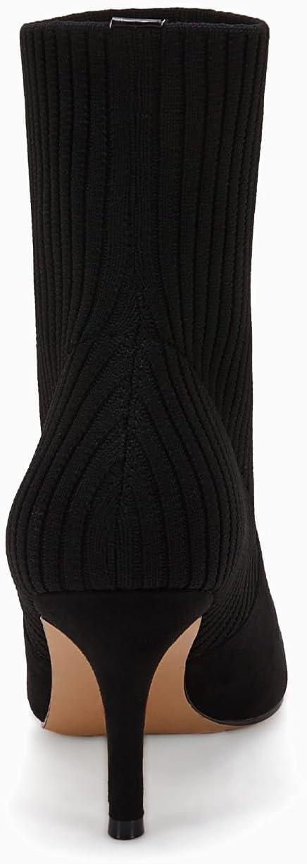 imageCoutgo Womens Pointed Toe Ankle Boots Stiletto Kitten Heel Knit Faux Suede Winter Sock BootiesBlack Suede