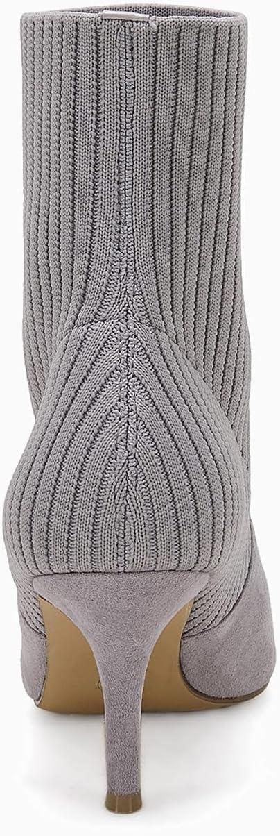 imageCoutgo Womens Pointed Toe Ankle Boots Stiletto Kitten Heel Knit Faux Suede Winter Sock BootiesGrey Suede