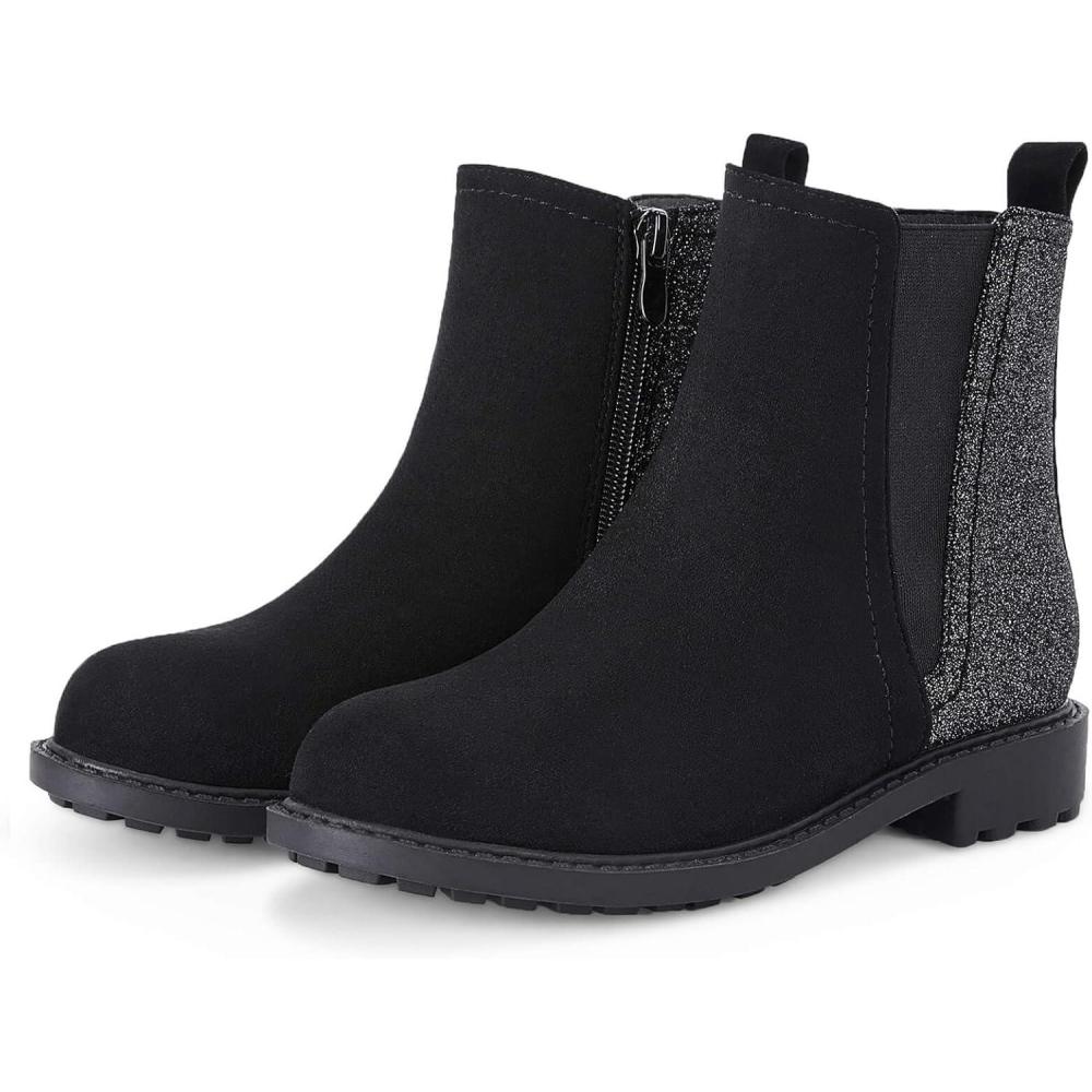 imageCoutgo Girls Glitter Ankle Boots Side Zipper Comfortable Chelsea Dress Booties for ToddlerLittle KidBig KidsBlack
