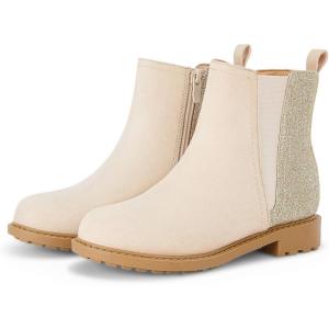 Coutgo Girls Glitter Ankle Boots Side Zipper Comfortable Chelsea Dress Booties for Toddler/Little Kid/Big Kids(Beige)