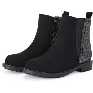 Coutgo Girls Glitter Ankle Boots Side Zipper Comfortable Chelsea Dress Booties for Toddler/Little Kid/Big Kids(Black)
